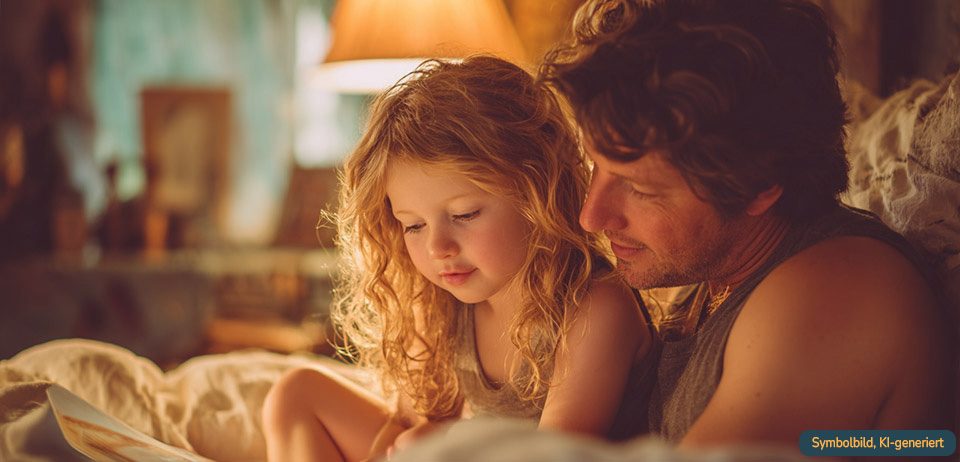 Vater liest Tochter ein Buch vor – Eizellspende kindgerecht erklären mit Kinderbuch