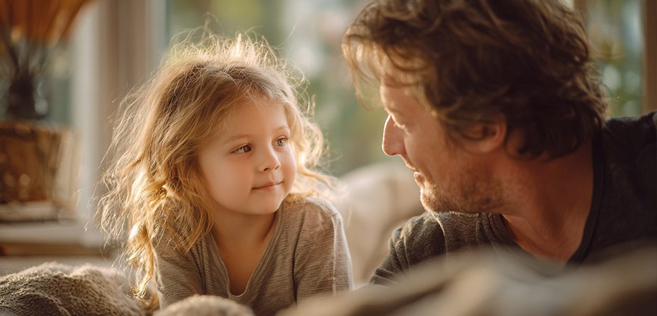 Vater und Kind im ruhigen Gespräch – Embryospende kindgerecht erklären