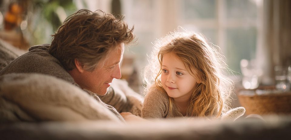 ater und Tochter – Geschenk für Familien mit Spenderkindern Vater und Tochter schauen sich liebevoll an – Geschenkidee für Familien mit Spenderkindern