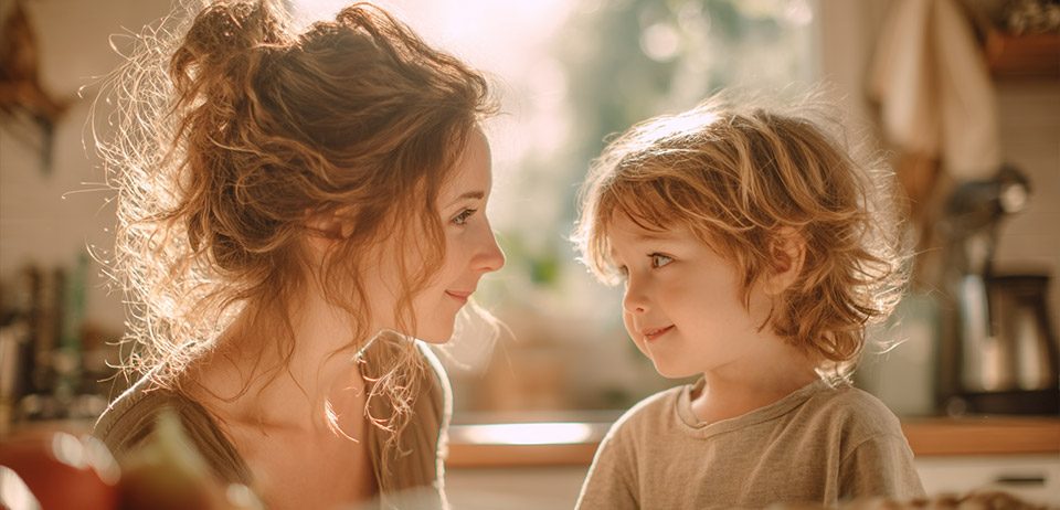 Mutter und Kind schauen sich liebevoll an – IVF kindgerecht erklären