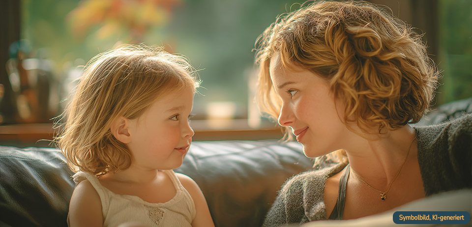 Mutter und Tochter schauen sich an – Eizellspende kindgerecht erklären