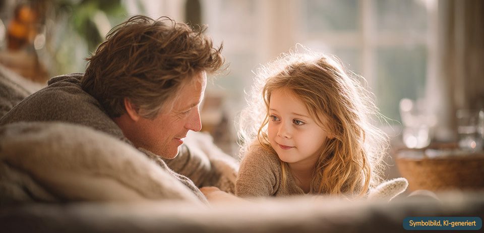 Opa und Enkelin schauen sich liebevoll an – Geschenkidee für Familien mit Spenderkindern