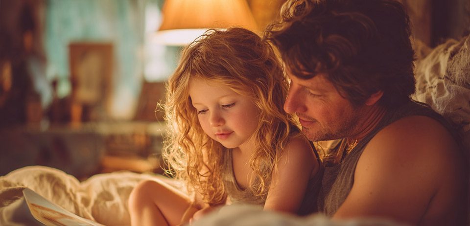 Vater liest Tochter ein Buch vor – Eizellspende kindgerecht erklären mit Kinderbuch