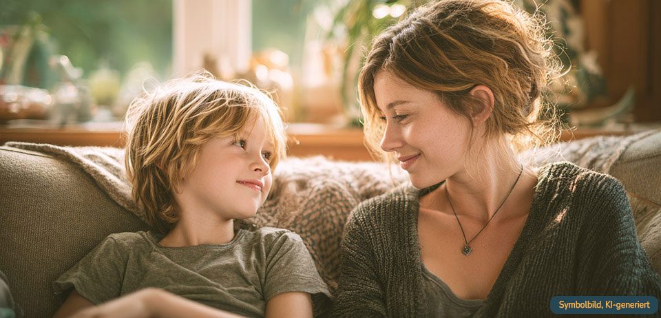 Gemeinsam über Samenspende sprechen Eine Mama spricht mit ihrem Sohn über die Samenspende