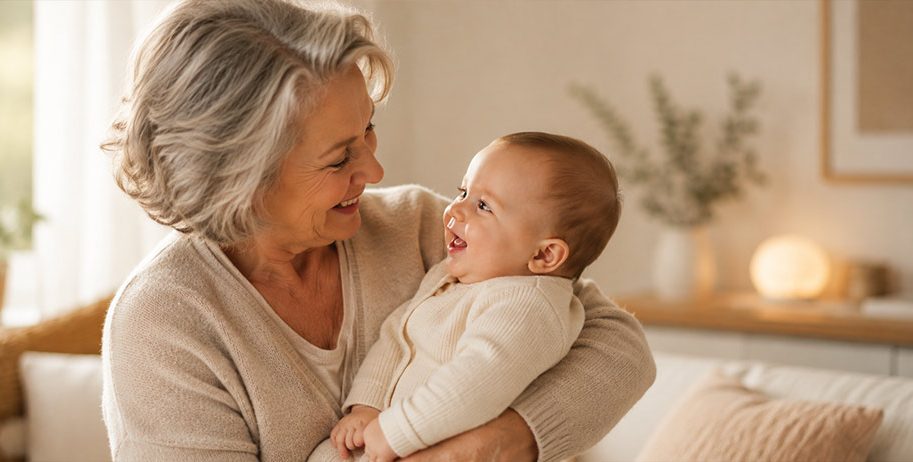 Oma und Wunschkind schauen sich an Oma über an Wunschkind das Poster-Set
