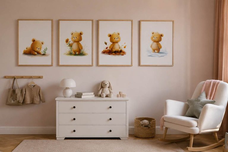 Poster für Wunschkinder: 4 Jahreszeiten für Kinderzimmer Premium-Poster für Kinderzimmer und Babyzimmer zum Thema "Vier Jahrezeiten"