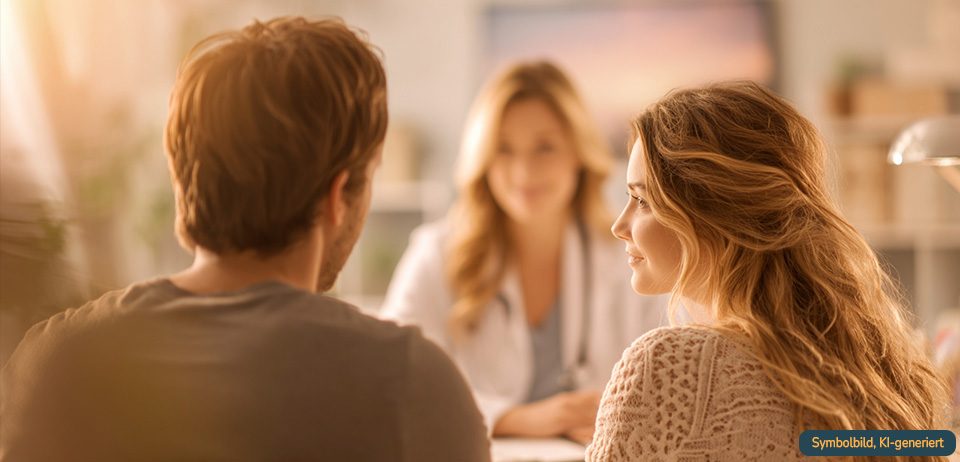 Paar im Beratungsgespräch bei der Ärztin – Kinderwunschbehandlung und IVF-Naturelle® als sanfter Weg zum Wunschkind
